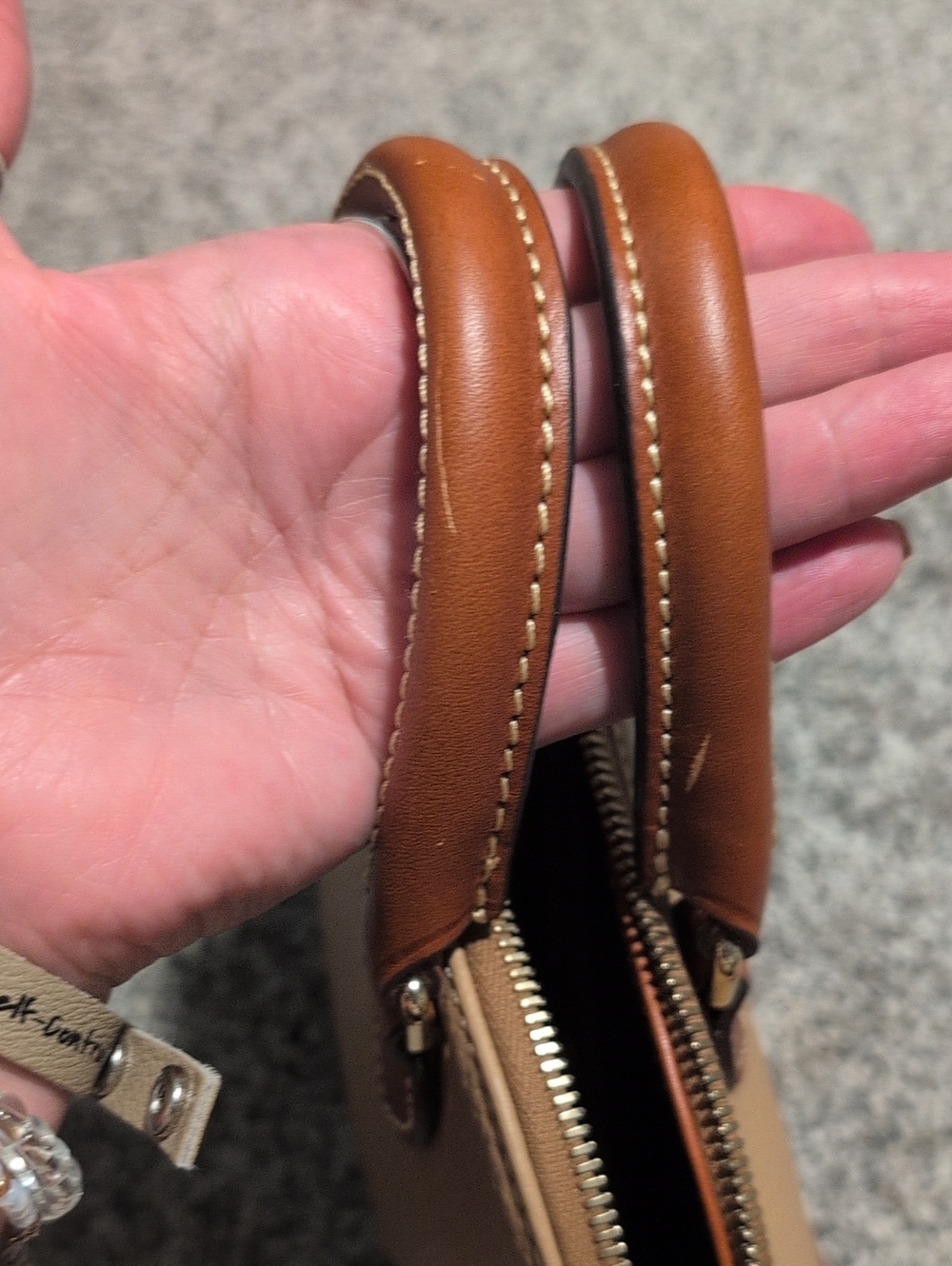 Dooney & Bourke Tan Pebble Leather Satchel with Brown Trim - Picture 6 of 8